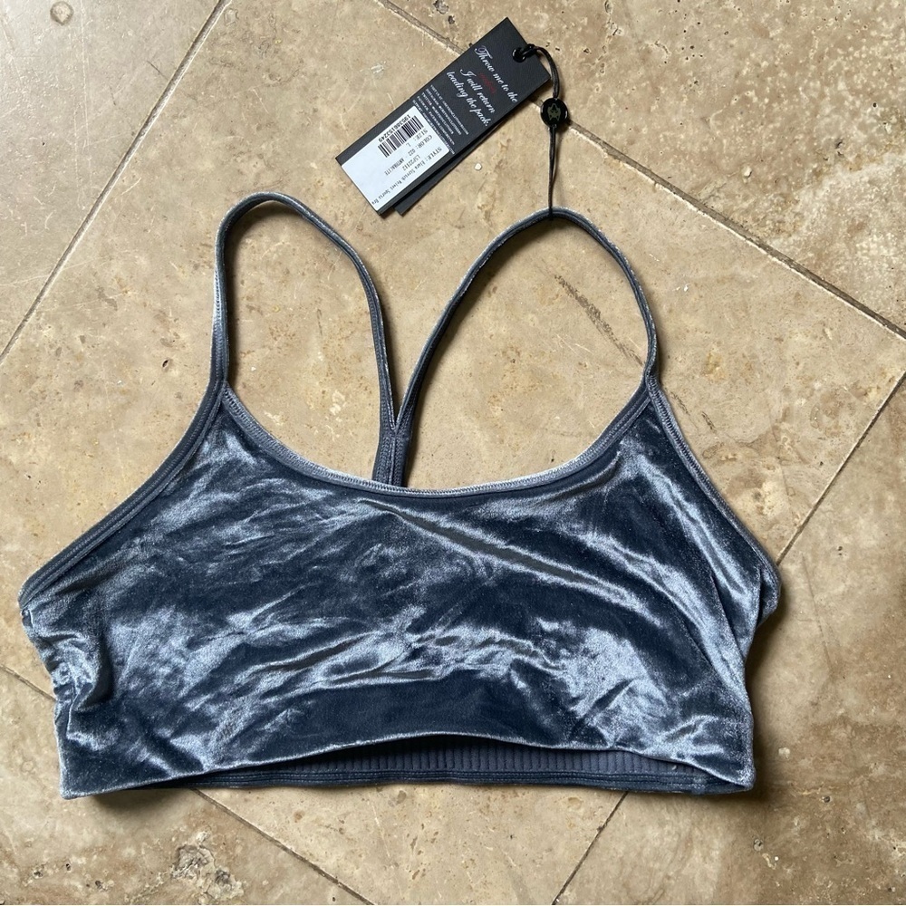 Greyson Elara Stretch Velvet Sports Bra Size L Anthracite Yoga Pilates Athletic